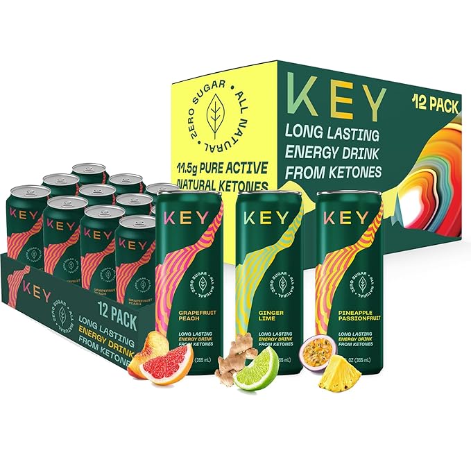 KEY 24-Pack Combo Bundle - Ketone Energy Drink - Variety Pack 12pk &amp Grapefruit Peach 12pk - Sugar Free All Natural Long Lasting Energy