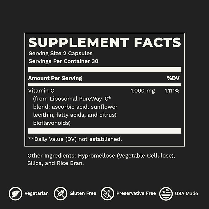 LifeSeasons Essentials Liposomal - Vitamin C Supplement - Supports Skin Heart &amp Boosts Immunity - Enhances Collagen Production - Antioxidants for Stress Relief - 60 Capsules