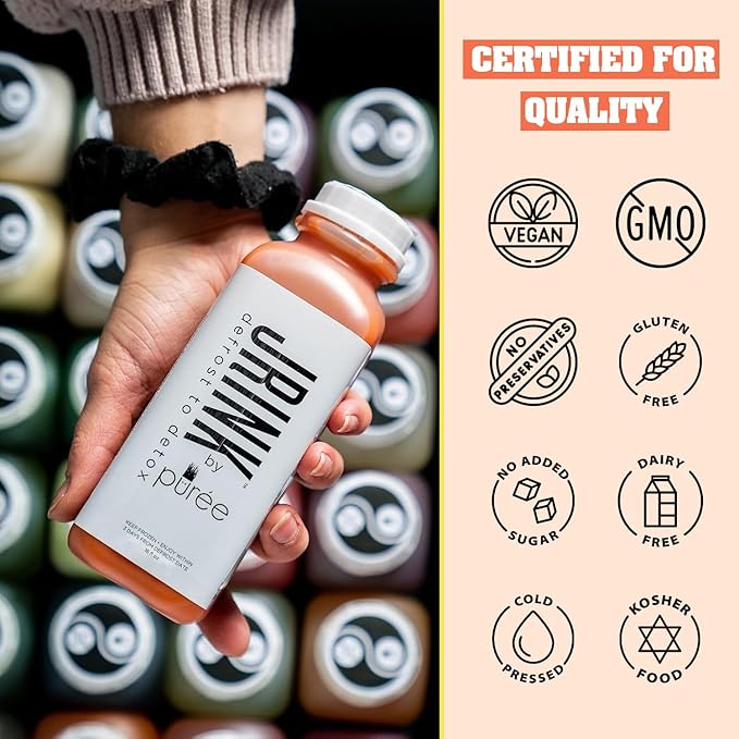 JRINK by Purée Organic Grapefruit Juice Cold Pressed Raw Fruit Cleanse Healthy Detox with No Preservatives Organic Juice Cleanse in HDPE Bottles Grape Citrus Beverage 16oz Pack of 12