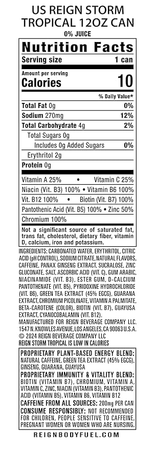 REIGN Storm Tropical Fitness &amp Wellness Energy Drink 12 Fl Oz | Pack of 12