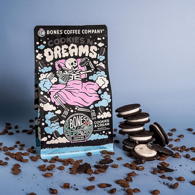 Bones Coffee Company Cookies 'N Dreams With Highland Grog 12 oz Ground Coffee 12 oz Bundle