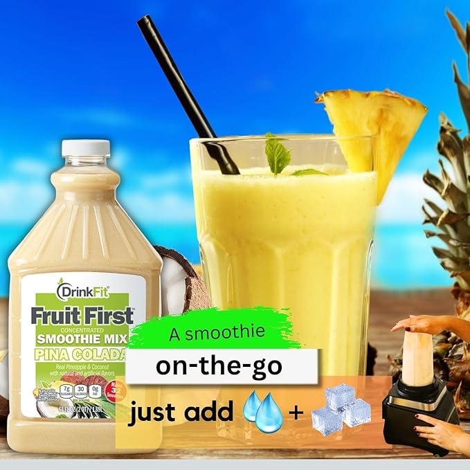 DrinkFit Fruit Smoothie | Real Fruit Puree Low Sugar Gluten:Free &amp Non:GMO Pina Colada Smoothie Mix : Makes 32 Smoothies 64 Fl Oz (Pina Colada)