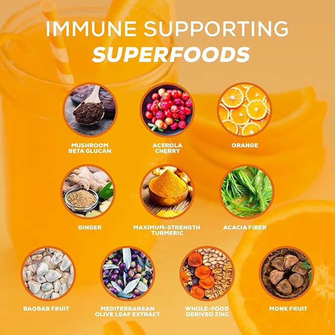 Organifi Immunity - Organic Superfood Immunity Support - 15 Single Serve Packets - Immunity Powder for T Cell Production and Upper Respiratory Health - Mushroom Beta Glucans Vitamin C D and Zinc