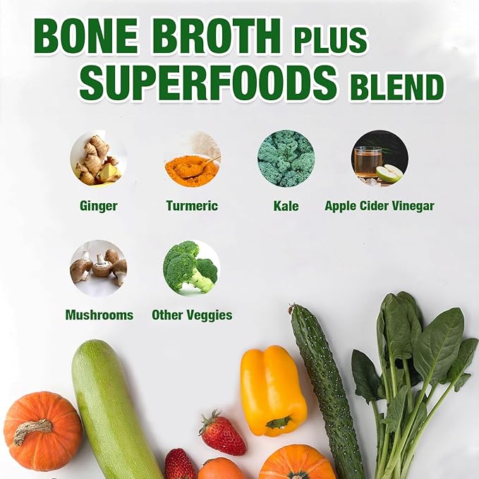 Zammex Bone Broth Plus Superfood Protein Powder (Turmeric Flavor) 8g Hydrolyzed Protein with Vitamin D for Healthy Skin Nails Hair Joints &amp DigestionNon-GMO (30 Servings)