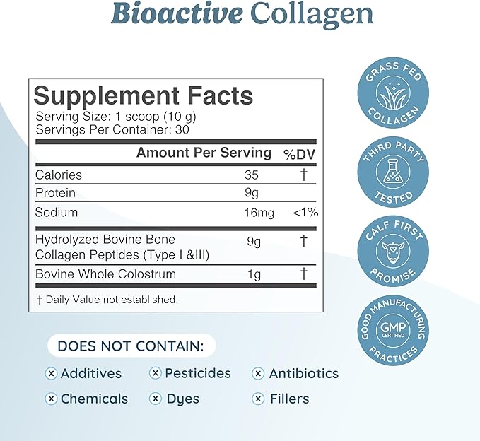WONDERCOW Bioactive Collagen w/Bovine Colostrum Powder + Grassfed Beef Liver Supplement Capsules