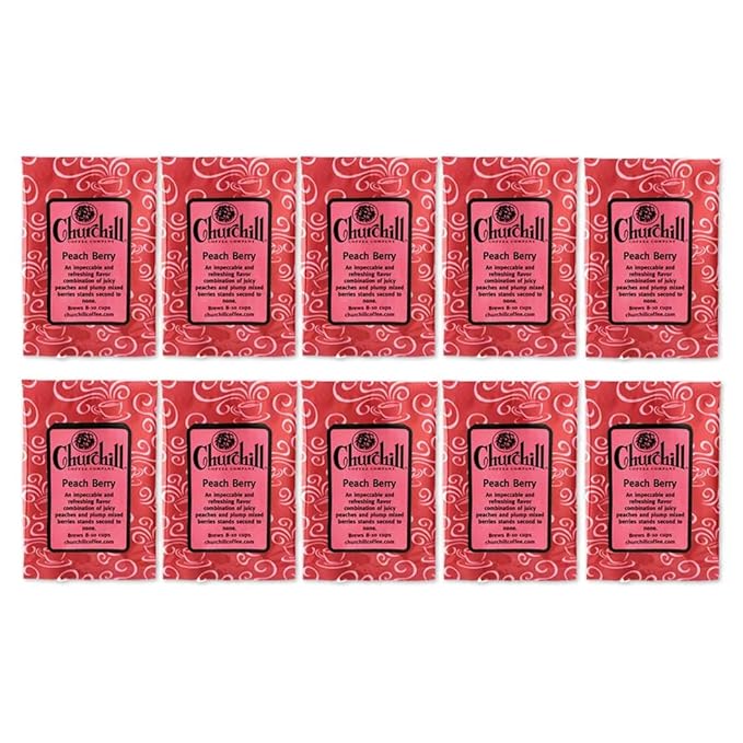 Churchill Coffee Peach Berry 10 Portioned Packs -1.5 oz each - Ground Flavored Coffee