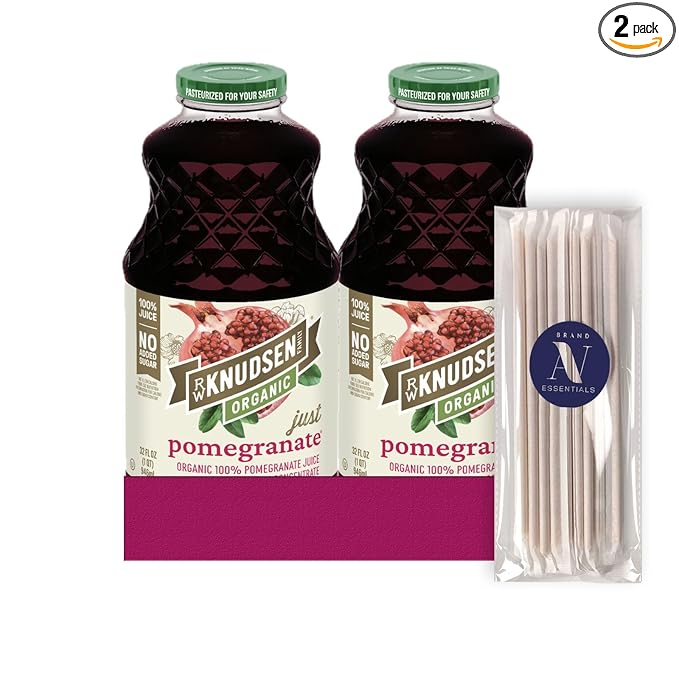 R.W. Knudsen Organic 2-Pack Organic Just Pomegranate Fruit Juice 100% USDA 32 fl oz Glass Bottle + 1 Utility Freebie by Lavinia