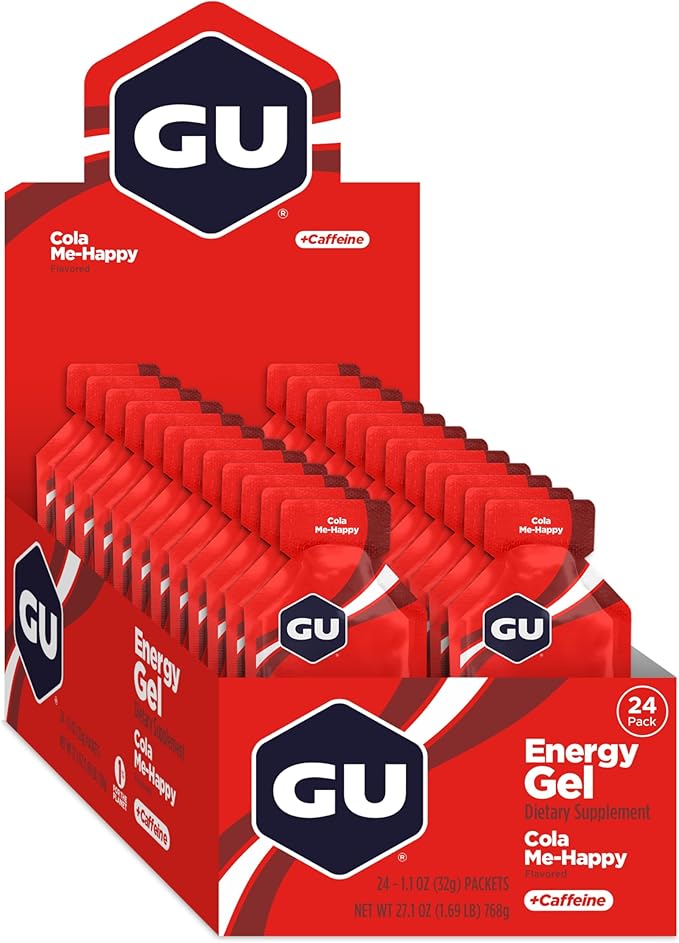 GU Energy Original Sports Nutrition Energy Gel Vegan Gluten-Free Kosher and Dairy-Free On-the-Go Energy for Any Workout 24-Count Cola Me-Happy