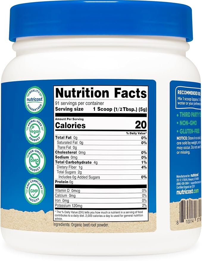 Nutricost Organic Beet Root Powder 1 LB - Vegan Superfood Certified USDA Organic (Pack of 2)