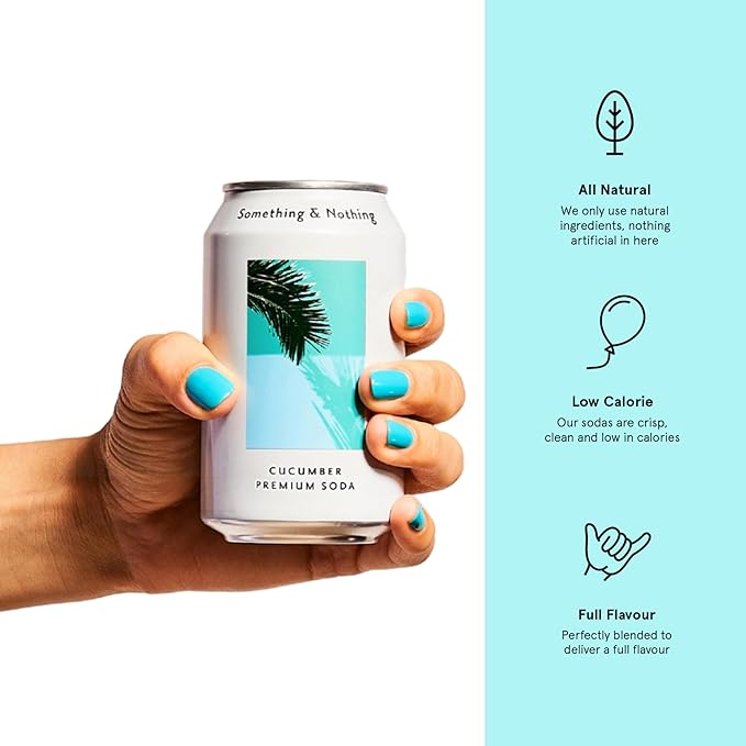 Something &amp Nothing Flavoured Sparkling Water - Lightly Carbonated Full Flavoured with Added Grape &amp Lemon Juice | Vegan &amp Low Calorie Soda | 355ml Cans Pack of 12 (Cucumber)