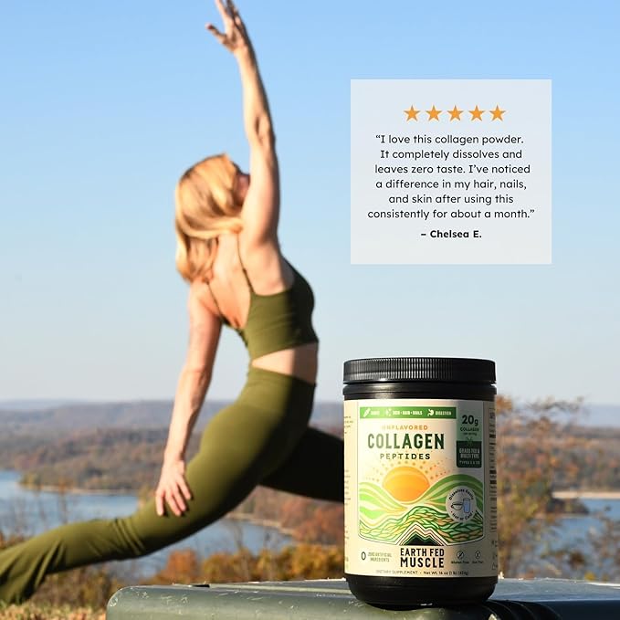 Earth Fed Muscle Collagen Peptides Powder – Unflavored Collagen Protein Powder for Women &amp Men | Supports Hair Skin Nails Joints &amp Recovery | Sugar &amp Gluten-Free Keto Friendly 20g Per