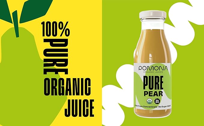 Pomona Organic Pear Juice Cold Pressed USDA Organic Juices Pears And Lemon Juice No Added Sugar Not From Concentrate Vegan Kosher Non GMO Pasteurized 8.4 Oz Glass Bottles