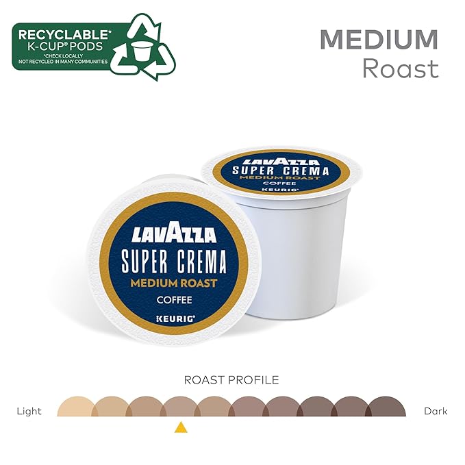 Lavazza Super Crema Single Serve Keurig K-Cup Pods Medium Espresso Roast Coffee 88 Count (4 Packs of 22)