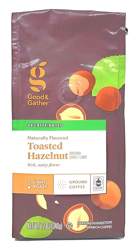 Good and Gather Ground Toasted Hazelnut Coffee - Decaffeinated - Bulk Pack of 3 Bags - 36 Total Ounces - Light Roast - Arabica Coffee -