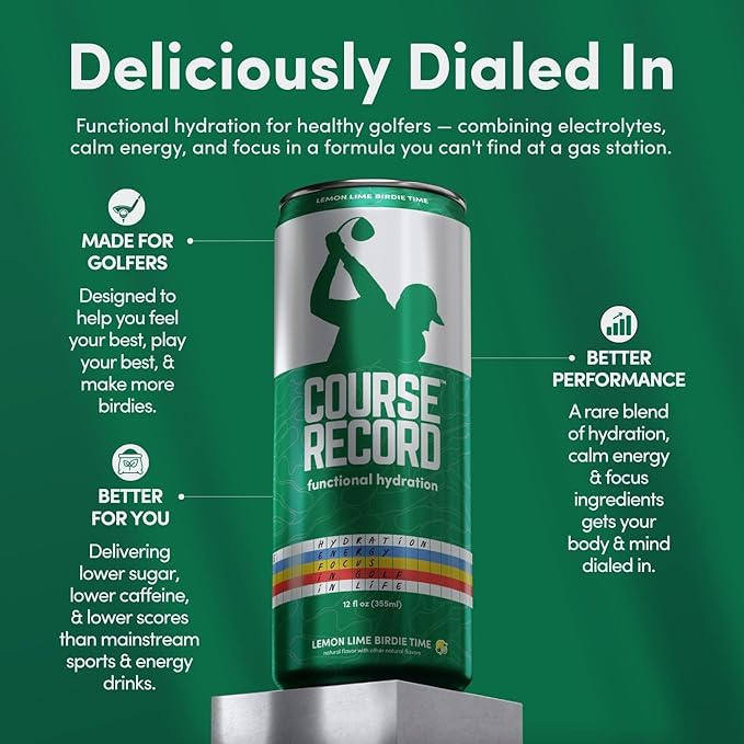 Functional Hydration Drink for Golfers – COURSE RECORD Variety Pack – Electrolytes Calm Energy &amp Focus – Healthy Sports Drink – 12-Pack (12oz Cans) – Low Sugar Low Caffeine