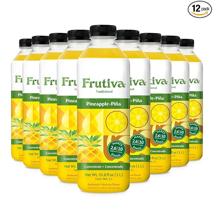 Frutiva Authentic Pineapple Drink Mix | Made in Mexico with Cane Sugar | Piña Aguas Frescas Concentrate Makes 2.6 Gallons Per Bottle | No High Fructose Corn Syrup | Perfect for Drinks Desserts &amp