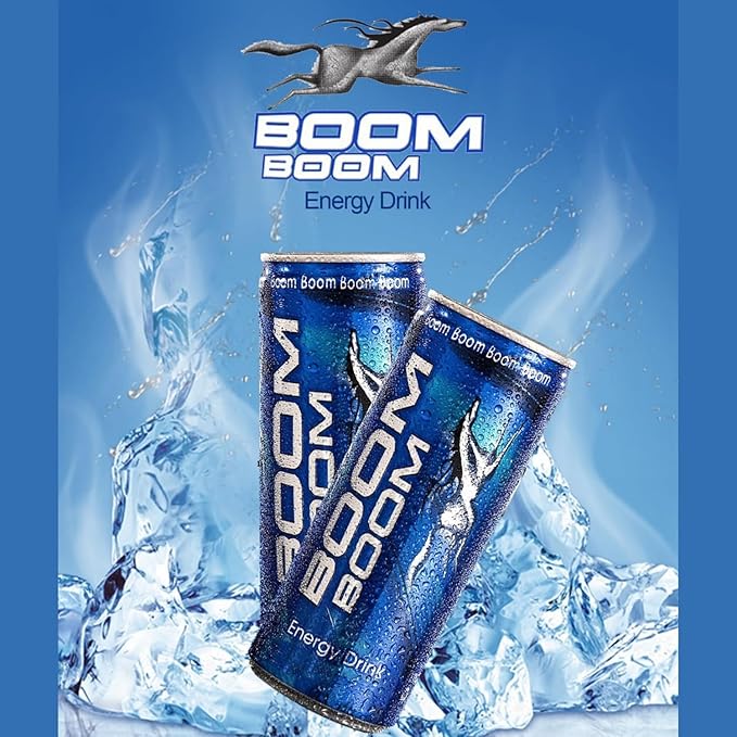 Boom Boom Energy Drink 250ml – Natural Ingredients for Instant Energy Boost – Refreshing Carbonated Beverage – Serve Chilled – 24-Pack