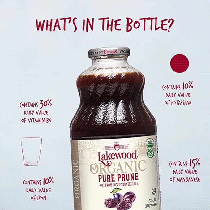 Lakewood Organic 100% Juice Pure Prune (1 X 32 FL OZ) (Pack of 2)