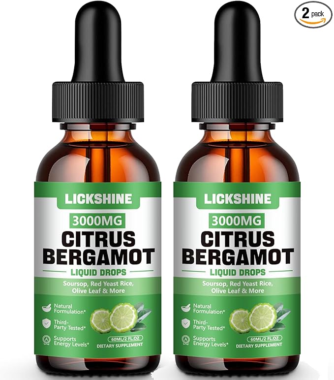 2 Pack 3000mg Citrus Bergamot Liquid Drops - High Absorption - Cholesterol Lowering Supplement for Immune Support Anti-Aging Hight Cholesterol - Soursop Bitters Liquid 4 Fl Oz