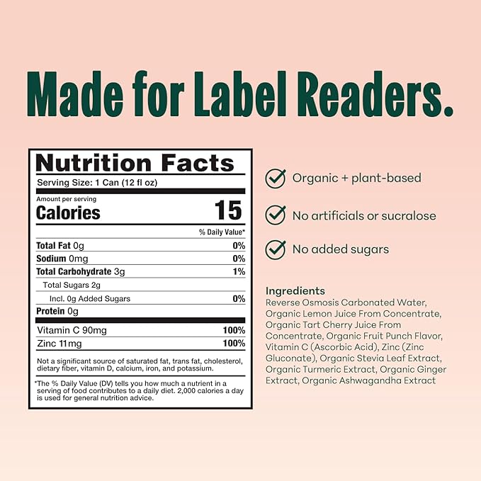NOOMA - Daily Wellness Soda - Low Calorie &amp Low Sugar Healthy Soda - Organic &amp No Sucralose or Aspartame - Supports Muscle Recovery &amp Immune System - Vegan - Fruit Punch - 12 Pack (12oz ea