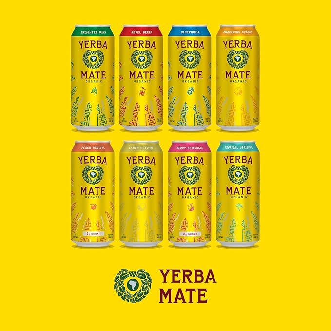 Yerba Madre Organic Yerba Mate Variety Pack 150mg Natural Caffeine Energy Drink Alternative No Jitters or Crash 15.5 Oz Cans (Pack of 12)
