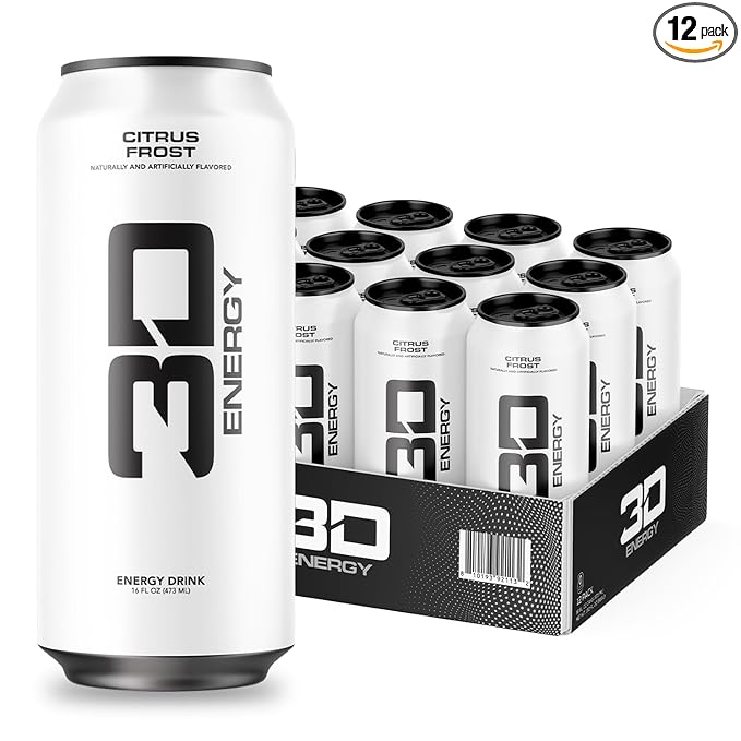 3D Energy Drink – Sugar Free 200mg Caffeine Pre Workout Taurine L-Carnitine Lightly Carbonated 16oz Cans 12 Pack - Citrus Frost