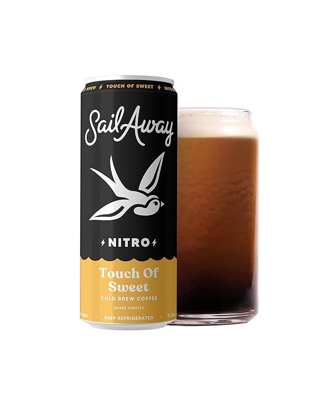 Sail Away Coffee Co. Sail Away Coffee Nitro Cold Brew Coffee Cans - Less Acidic Coffee Beverages | Draft Nitrogen Pour 220mg Caffeine Gluten Free Organic Keto Touch of Sweet 6 Pack