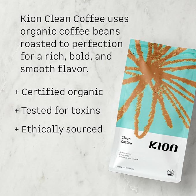 Kion Organic Whole Bean Coffee Tested for Toxins Ethically Sourced Rich Bold and Smooth Medium Roast 12 Oz (3 Pack)