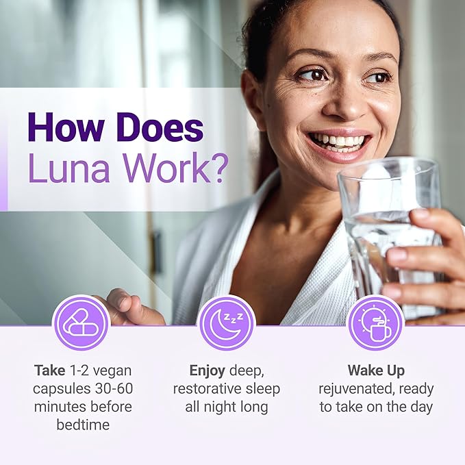 Nested Naturals Luna Sleep Aid &amp Magnesium Glycinate Chelate for Sleep Relaxation &amp Recovery (180 Capsules)