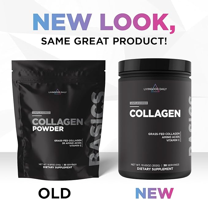 Livingood Daily Unflavored Collagen Powder for Women &amp Men Hydrolyzed Collagen Peptides Powder with Vitamin C Protein with 20 Amino Acids Type I &amp III Grass Fed Keto Paleo Gluten Free