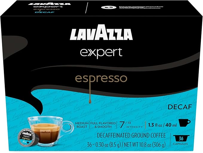 Lavazza Expert Espresso Decaf Capsules Medium Roast Arabica and Robusta Blend Compatible with Lavazza Classy Machines (36 Capsules)