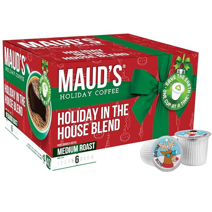 Maud's Holiday Blend Coffee Pods 40 ct Medium Roast Coffee in Single Serve Pods – 100% Arabica Coffee Compatible with Keurig K Cups Maker