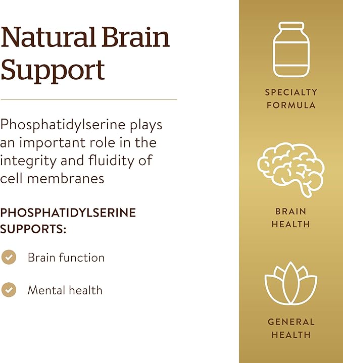 Solgar Phosphatidyl-Serine 200 mg 60 Softgels - Premium Brain Health Supplement Supports a Healthy Mind &amp Cognitive Function - Gluten Free Dairy Free - 60 Servings