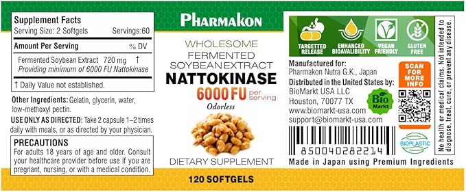 PHARMAKON Natural Nattokinase Fermented Soybean Extract 6000 FUs per Serving