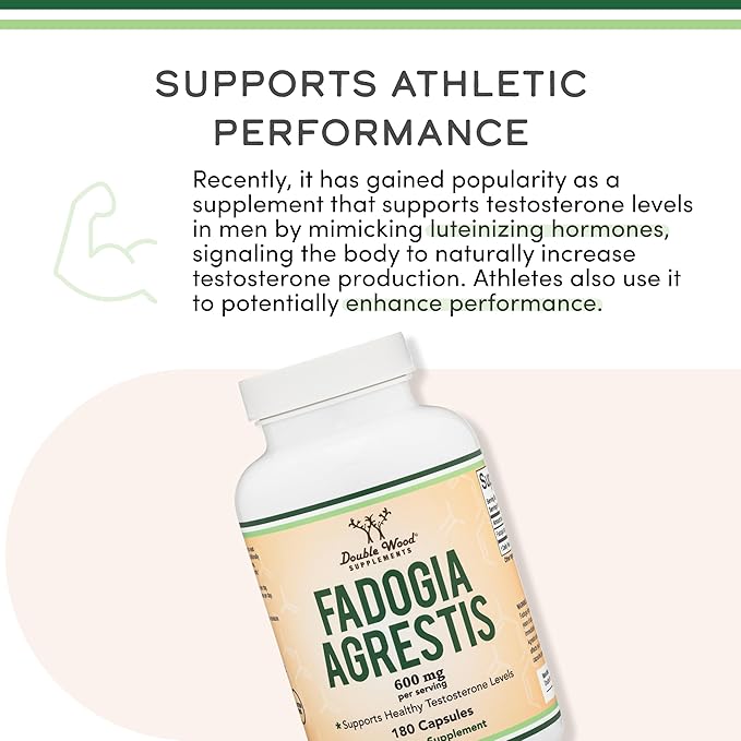 Fadogia Agrestis 600mg Per Serving (180 Capsules) Powerful Extract to Support Athletic Performance (Third Party Tested Non-GMO Vegan Gluten Free) by Double Wood