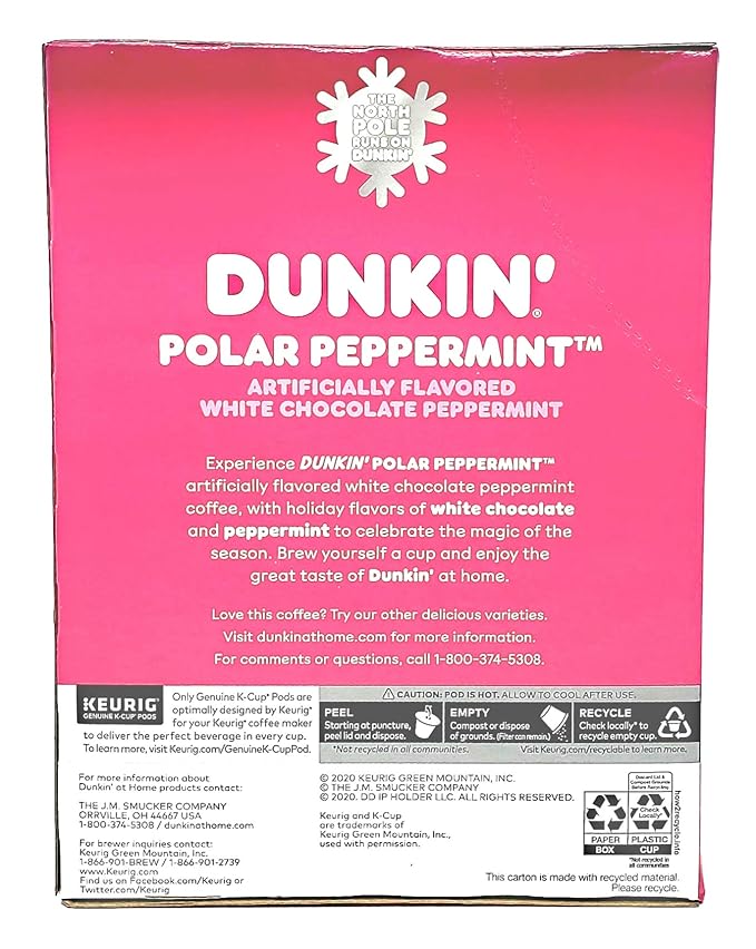 Dunkin Donuts Limited Edition Holiday Coffee K Cups - Polar Peppermint -2 Boxes - 44 Seasonal Kcup Pods For Keurig Coffee Makers