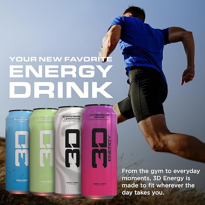 3D Sugar-Free Energy Drinks Variety Pack - Clean Energy Drink with 200mg Caffeine Taurine &amp L-Carnitine - Pre Workout Fitness Drink for Gym Exercise &amp Everyday Performance