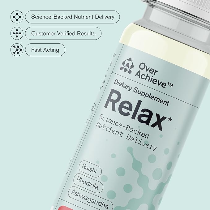 Relax Drink for Relaxation and Stress Relief Contains Ashwagandha Rhodiola Rosea and Reishi Mushroom with Advanced Nanoscience Technology 3 Pack Calm Nervous System Berry Hibiscus 2oz