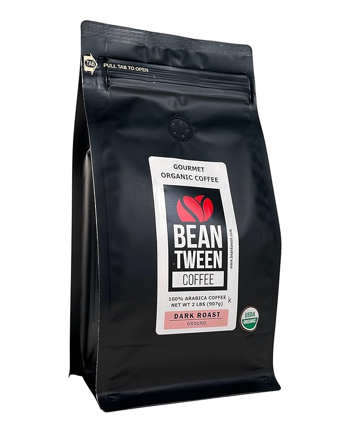 Beantween Coffee: Premium Organic DARK ROAST Ground (2 lb) of 100% Arabica Coffee – Low Acid MOLD-FREE Certified Organic Kosher Single Origin Woman-owned