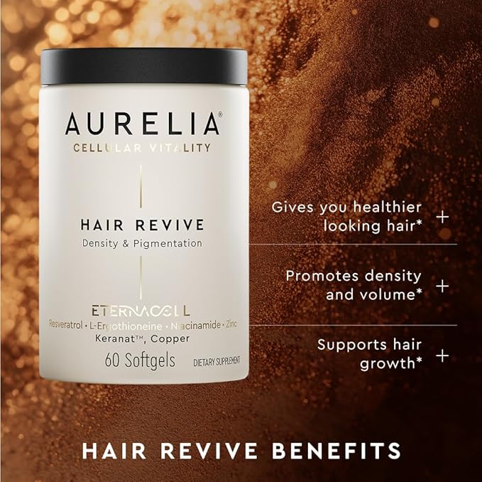 AURELIA Hair Revive | Advanced Cellular Anti-Aging Supplement | Support Hair Growth &amp Fuller Healthier Hair | with Zinc Resveratrol Niacinamide Ergothioneine Keranat &amp Cooper