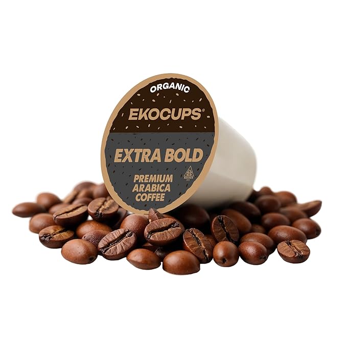 EKOCUPS Organic Extra Bold Roast Coffee Pods Extra 30% More Coffee Per Cup Artisan Fair Trade Dark Roast Extra Bold for Keurig K Cup Machines Recyclable Pods 40 Count