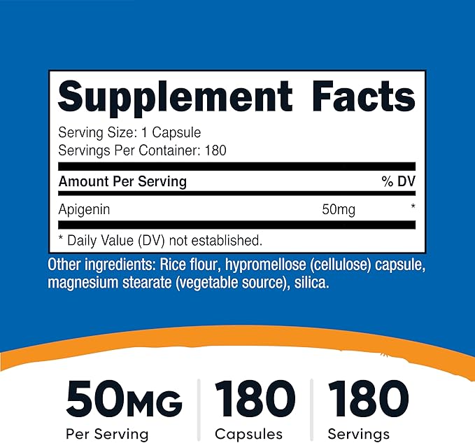 Nutricost Apigenin 50mg 180 Capsules - Non-GMO Gluten Free Vegan (Pack of 2)