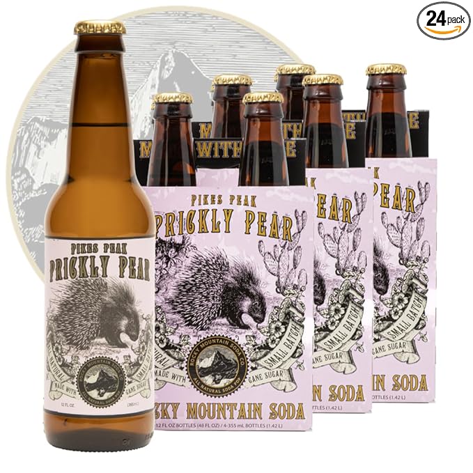 Rocky Mountain Soda 24‑Pack 12 Fl Oz Bottles Small‑Batch Craft Soda Pop Gluten‑Free Vegan Organic Cane Sugar No Preservatives No Added Sodium Prickly Pear Soda Pop