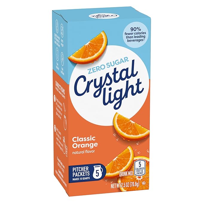 Crystal Light Classic Orange with Vitamin C &amp Calcium Drink Mix (20 Pitcher Packets 4 Canisters of 5)