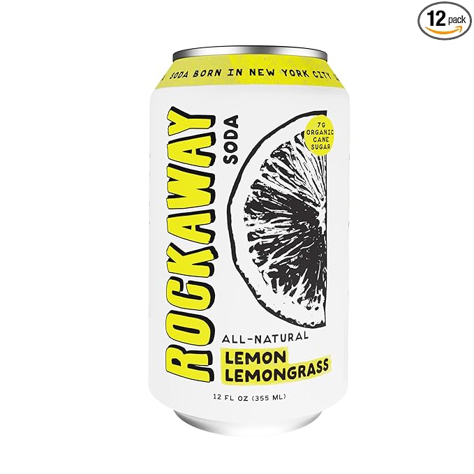 ROCKAWAY Lemon Lemongrass Soda Drinks - Low calorie drinks made from Real Fruit Juice All Natural - Soda Pop Drinks Gluten Free Vegan GMO Free - 12oz (12 Pack)