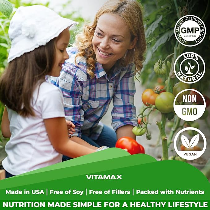 Vitamax Super Fruit and Vegetable Supplements – Whole Superfood Vitamins &amp Minerals – 90 Veggie and 90 Fruit Capsules for Women Men and Kids - Soy Free – Made in The USA