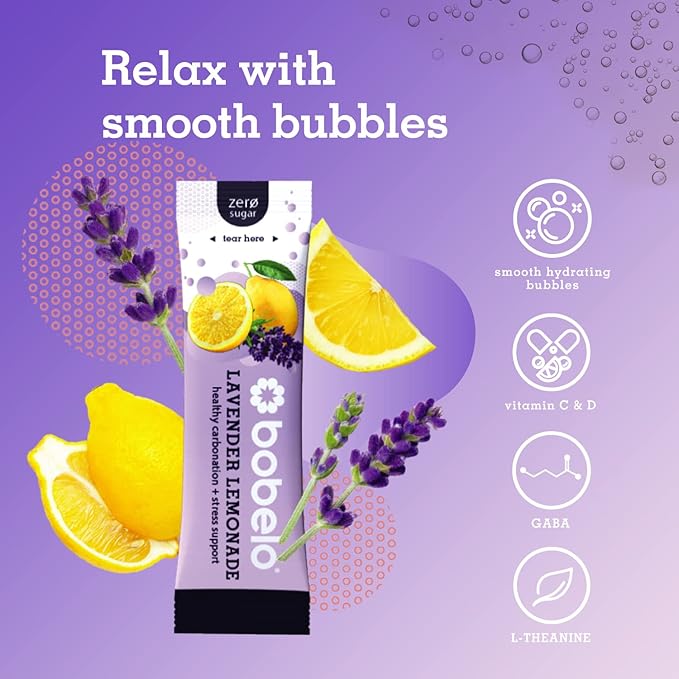 Bobelo Self Carbonating Hydration Packets Lavender Lemonade 30 Pack Sparkling Water &amp Soda Alternative Sugar Free Electrolytes Powder Packets Water Enhancer Drink Mix Low Calorie Keto Frien