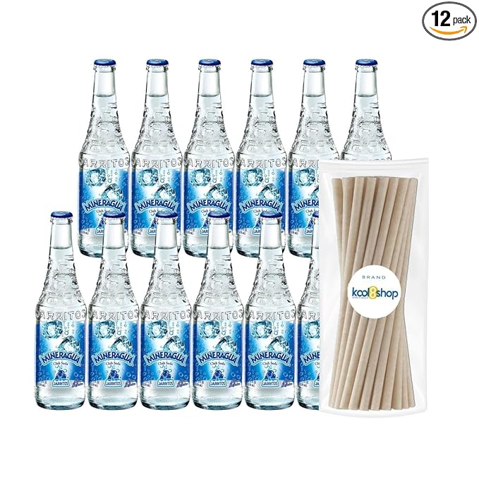 Jarritos Mexican Mineragua Soft Drink 12.5 fl oz Glass Bottles 12 Pack + 15 Sugarcane Disposable Straws by KOOL8SHOP Infinite Deals