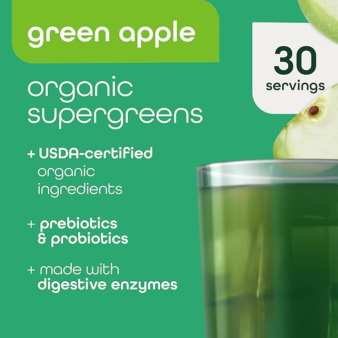 Zena Nutrition Liquid Collagen Peptides and Biotin Mixed Berry 20.3 Fl Oz + Organic Supergreens Greens Powder 70+ Superfoods Green Apple 30 Servings