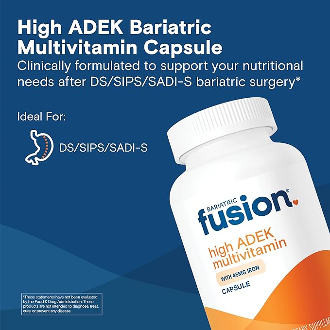 Bariatric Fusion High ADEK Multivitamin Capsule with 45mg Iron | Multi for Duodenal Switch Surgery Patients | Easy to Swallow Vitamin | 1080 Capsules | 1 Year Supply